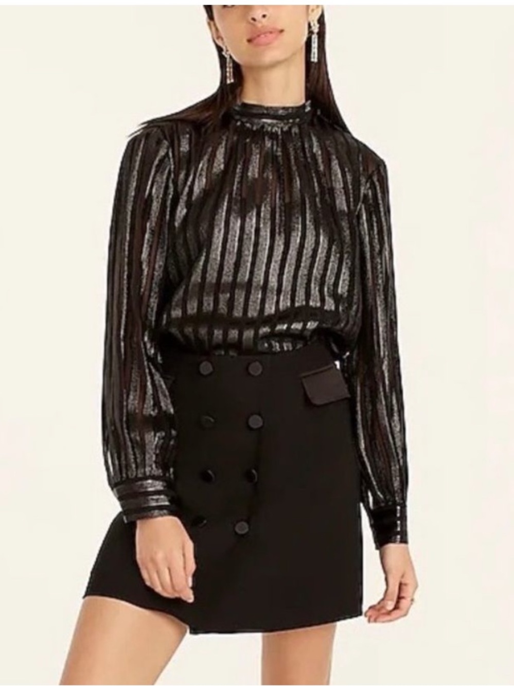 J.Crew Metallic Silk chiffon mockneck top size Medium
